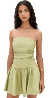 Nia Currant Strapless Cotton Minidress In Green