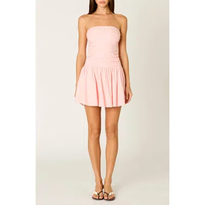 Nia Currant Strapless Drop Waist Mini Dress In Pink