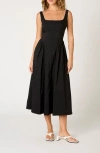 Nia Daisy Midi Dress In Black In Black