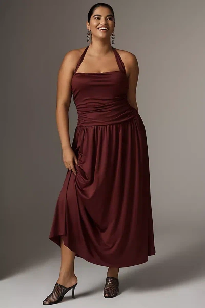 Nia Delphine Drop-waist Halter Dress In Burgundy