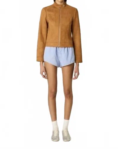Nia Effie Moto Cropped Jacket In Tan In Brown