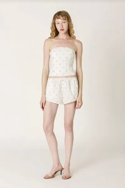 Nia Esperanza Strapless Polka Dot Top In Sky In White