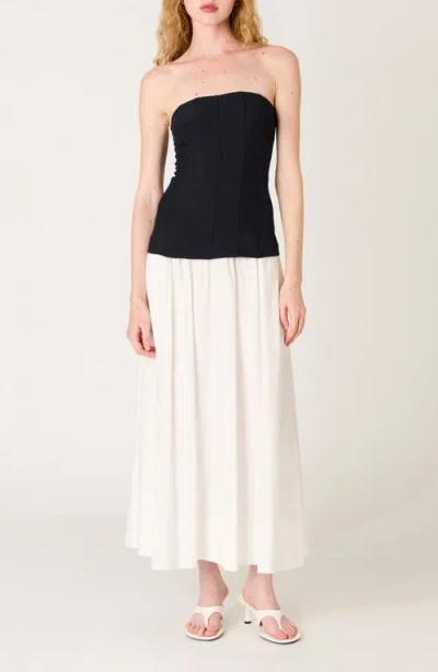 Nia Estela Strapless Mixed Media Dress In Black