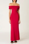 Nia Evangeline Off The Shoulder Open Back Maxi Dress In Pink
