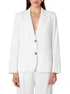 Nia Felix Blazer In White And Black Pinstripe In White