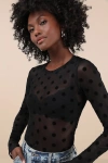 Nia Fox Black Sheer Mesh Polka Dot Long Sleeve Top In Black