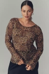 Nia Fox Plus Long-sleeve Mesh Tee In Brown