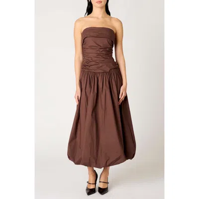 Nia Freya Strapless Dress In Brown
