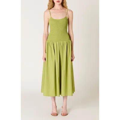 Nia Granada Open Back Cotton Midi Sundress In Green