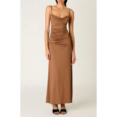 Nia Ina Shirred Cowl Neck Slipdress In Brown