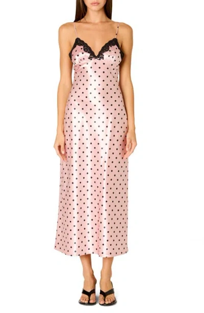 Nia Jasmine Sleeveless Satin Midi Dress In Pink