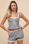 Nia Justine Black Gingham Ruffled Bloomer Shorts In Gray