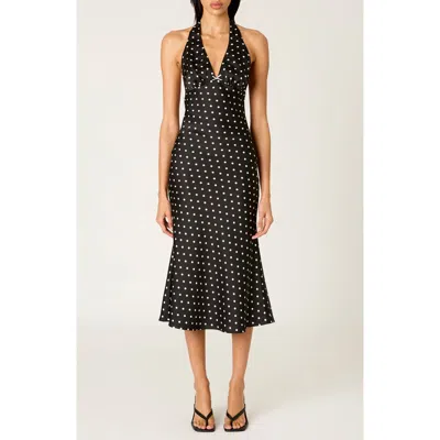 Nia La Brea Polka Dot Halter Neck Slipdress In Black