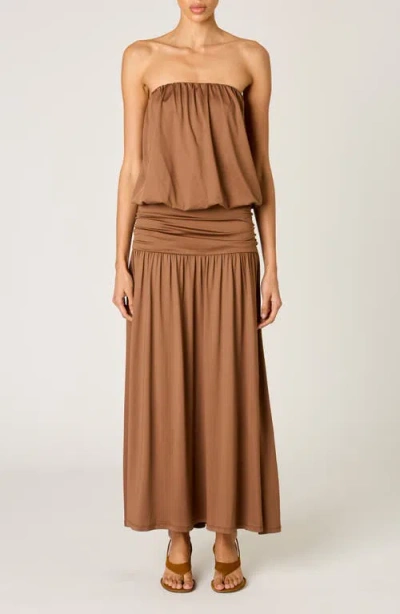 Nia La Cienega Strapless Blouson Maxi Dress In Brown