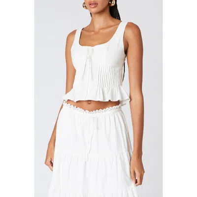 Nia Lemon Cotton Peplum Crop Top In White
