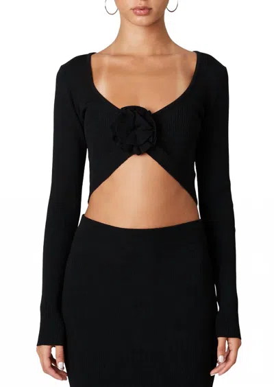 Nia Long Sleeve Rosette Crop Top In Black