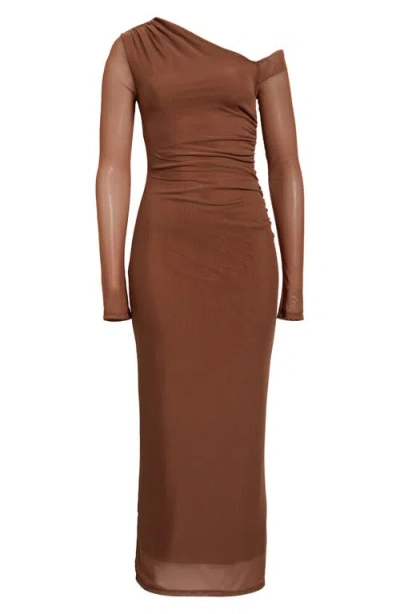 Nia Lyra One-shoulder Long Sleeve Dress In Brown
