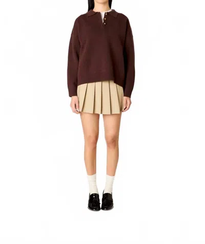 Nia Marlowe Polo Style Collar Sweater In Espresso In Brown