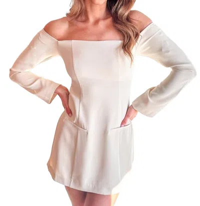 Nia Moira Structured Off-shoulder Long Sleeve Mini Dress In Neutral