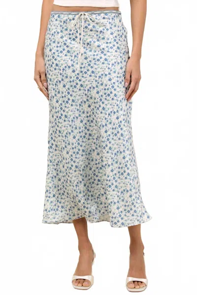 Nia Nathalia Slip Midi Skirt In Ivory Floral In Blue
