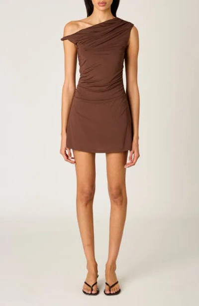 Nia Noa One-shoulder Minidress In Brown