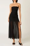 Nia Nola Shirred Strapless Mesh Maxi Dress In Black