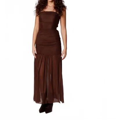 Nia Nola Shirred Strapless Mesh Maxi Dress In Espresso Brown