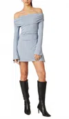 Nia Off Shoulder Bell Sleeve Mini Dress In Blue In Blue