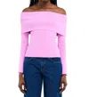Nia Palmer Off Shoulder Bell Sleeve Ribbed Sweater In Pink In Pink