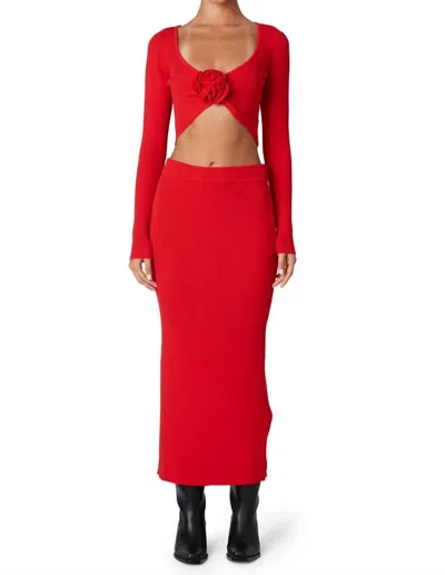 Nia Paris Knit Midi Skirt In Red