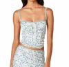Nia Pauline Corset Top In Ivory Floral In Blue