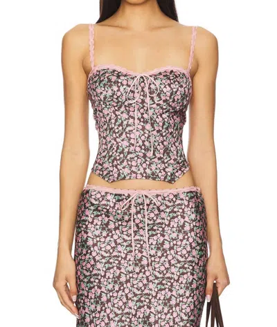 Nia Pauline Corset Top In Brown Floral