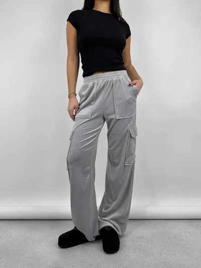 Nia Relaxed Velvet Cargo Pant In Grey In Silver