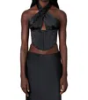 Nia Ren Satin Corset Halter Top In Black In Black