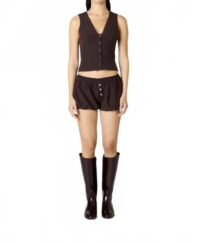 Nia Renata Deep V-neck Top In Brown In Black