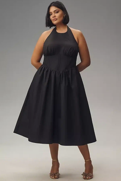 Nia Rio Halter Drop-waist Midi Dress In Black