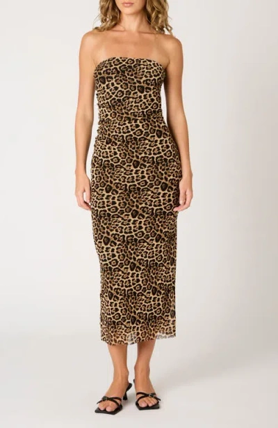 Nia Rowa Strapless Midi Dress In Brown