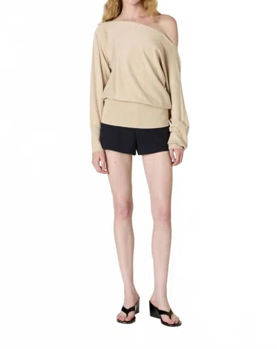 Nia Sabina Off-shoulder Soft Knit Sweater In Stone In Neutral