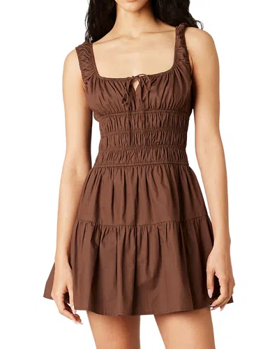 Nia Salt Smocked Flare Mini Dress In Brown | ModeSens