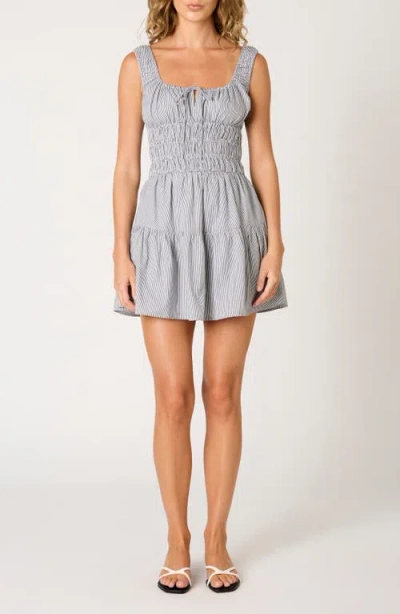 Nia Salt Stripe Cotton Mini Sundress In Gray