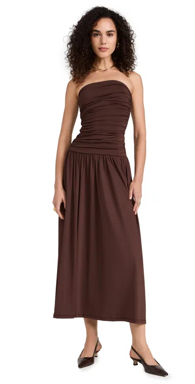 Nia Santal Ruched Strapless Midi Dress In Animal Print