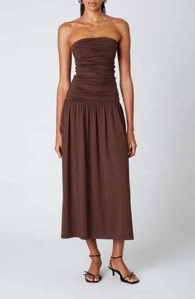 Nia Santal Strapless Dress In Brown