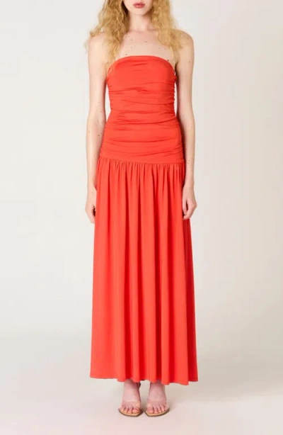 Nia Santal Strapless Jersey Midi Dress In Orange