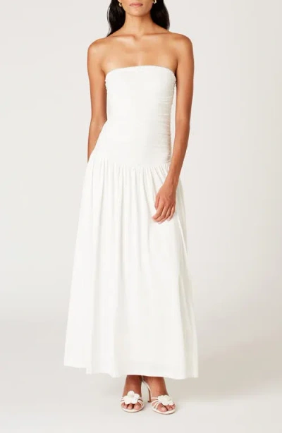 Nia Santal Strapless Mixed Media Maxi Dress In White