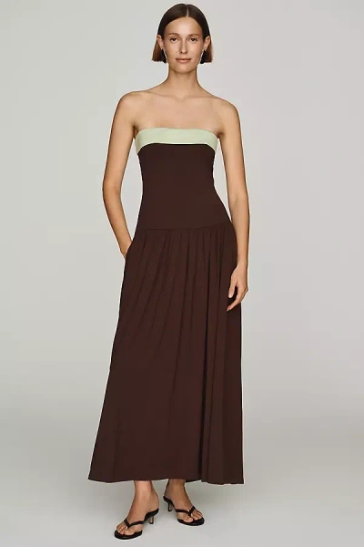 Nia Santo Strapless Midi Dress In Brown
