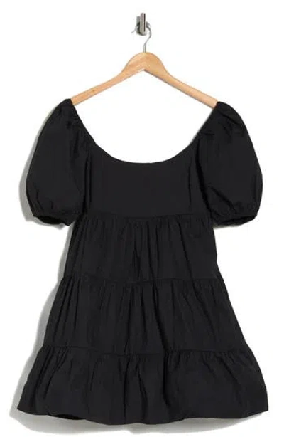Nia Silvana Tiered Ruffle Stretch Cotton Minidress In Black