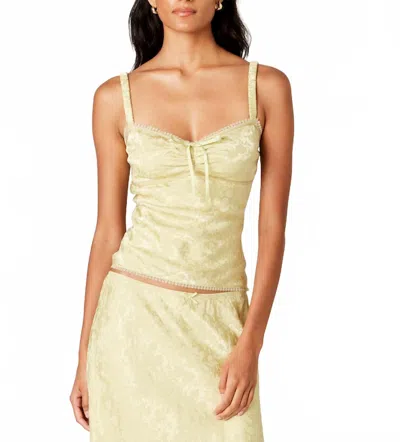 Nia Sleeveless Scrunch Strap Satin Floral Top In Green