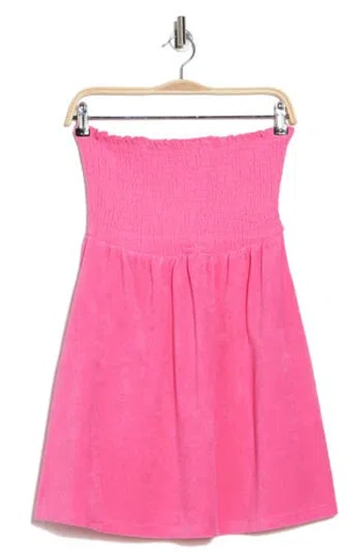 Nia Smocked Strapless Terry Dress In Pink