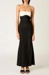 Nia Sunset Strapless Satin Cocktail Dress In Black