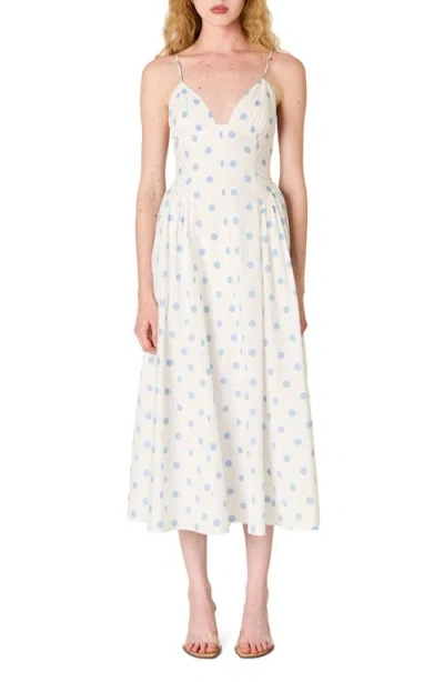 Nia Sydney Polka Dot Sweetheart Neck Midi Dress In White